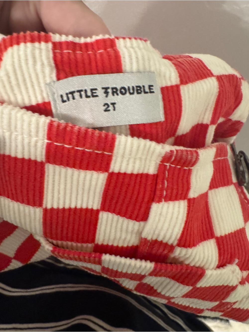 Kids Red & White Checker Denim Pocket Overalls - Little Trouble 2T Unisex - Picture 9 of 9